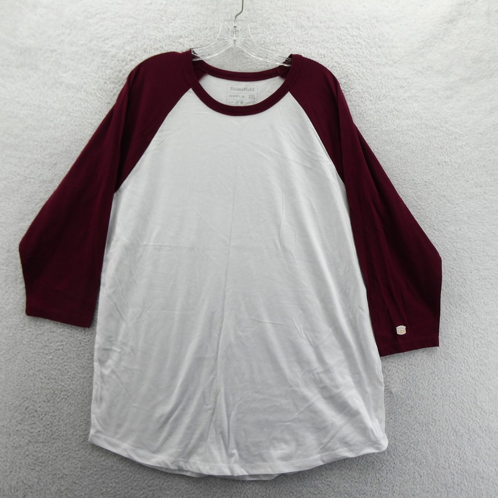 Homefield‎ Raglan Shirt Womens 2XL XXL White Maroon 3/4 Sleeve Cotton Blend